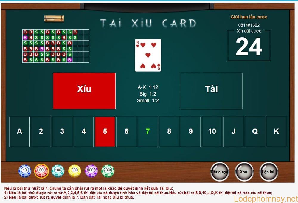 Kết quả 1 ván tài xỉu 1 lá bài