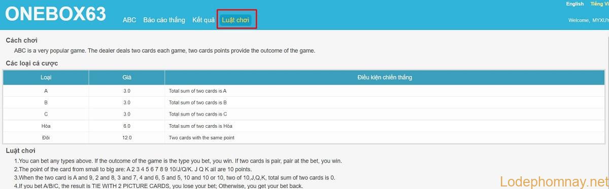 Luật chơi tại ABC Onebox63